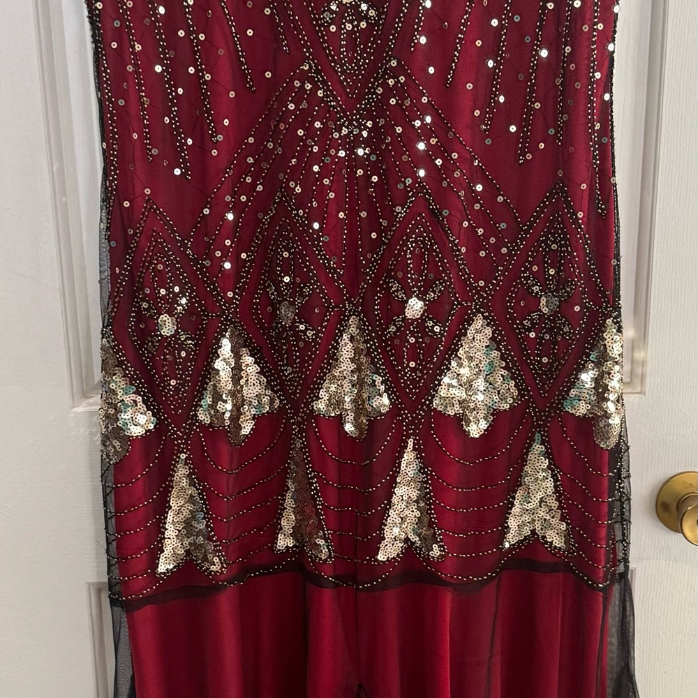 Woman’s 1920 long Gatsby Flapper dress. Evening maxi long cocktail dress